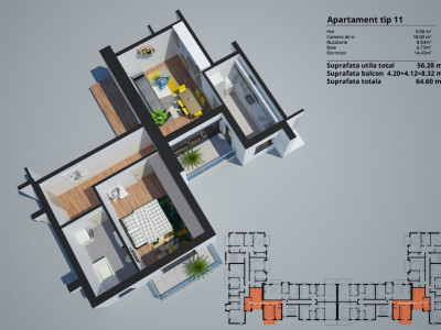 P3935 Apartament 2 camere | 2 BALCOANE | Freidorf | RATE DEZVOLTATOR 10 ANI